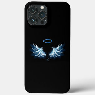 Blue Glowing Angel Wings on black background iPhone 13 Pro Max Case
