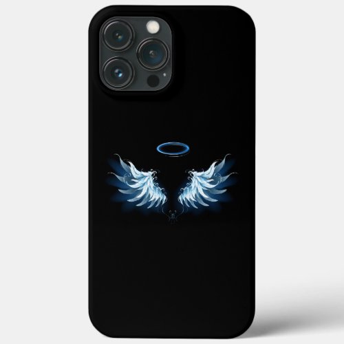 Blue Glowing Angel Wings on black background iPhone 13 Pro Max Case