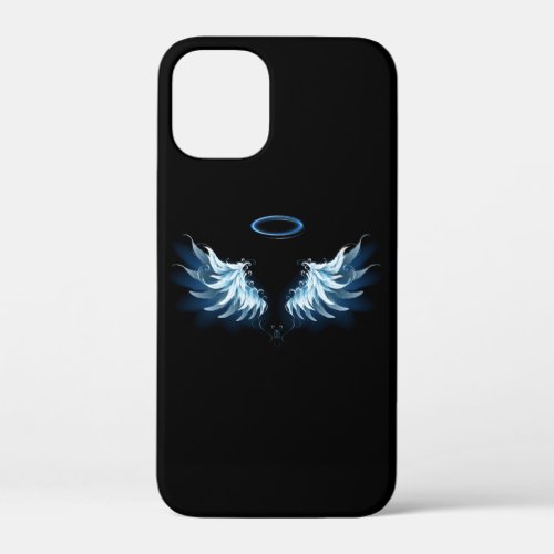 Blue Glowing Angel Wings on black background iPhone 12 Mini Case