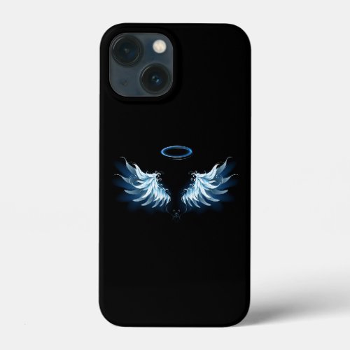 Blue Glowing Angel Wings on black background iPhone 13 Mini Case