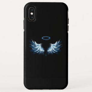 Blue Glowing Angel Wings on black background iPhone XS Max Case
