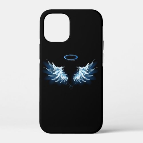 Blue Glowing Angel Wings on black background iPhone 12 Mini Case