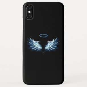Blue Glowing Angel Wings on black background iPhone XS Max Case