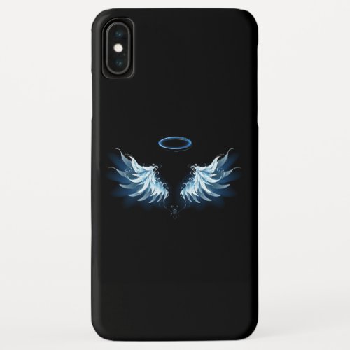 Blue Glowing Angel Wings on black background iPhone XS Max Case