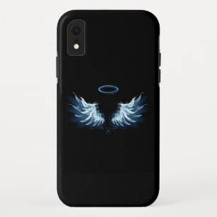 Blue Glowing Angel Wings on black background iPhone XR Case