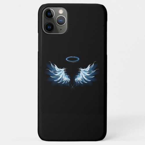 Blue Glowing Angel Wings on black background iPhone 11 Pro Max Case
