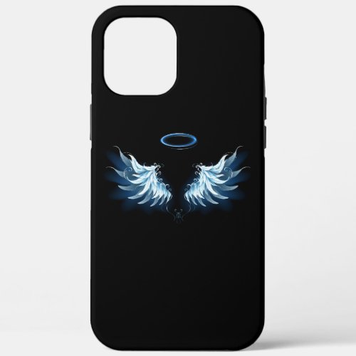 Blue Glowing Angel Wings on black background iPhone 12 Pro Max Case