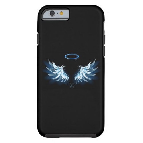 Blue Glowing Angel Wings on black background Tough iPhone 6 Case