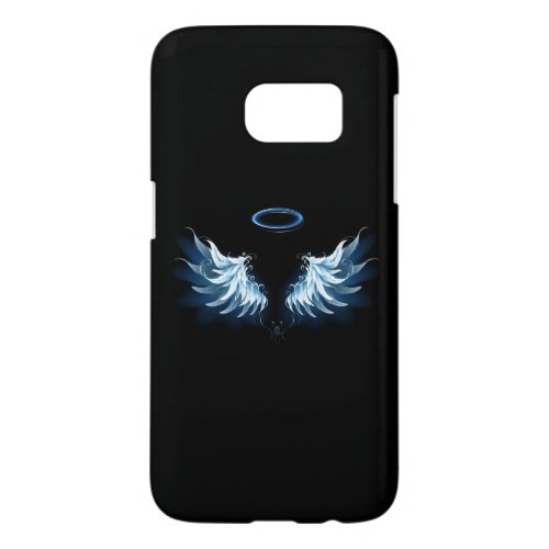 Blue Glowing Angel Wings on black background Samsung Galaxy S7 Case