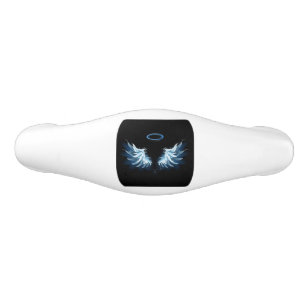 Blue Glowing Angel Wings on black background Ceramic Drawer Pull
