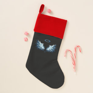 Blue Glowing Angel Wings on black background Christmas Stocking