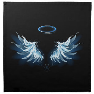 Blue Glowing Angel Wings on black background Cloth Napkin