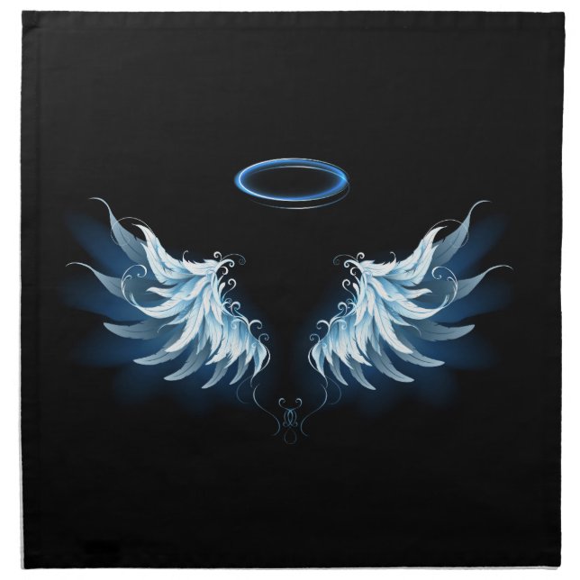 Blue Glowing Angel Wings on black background Cloth Napkin (Front)
