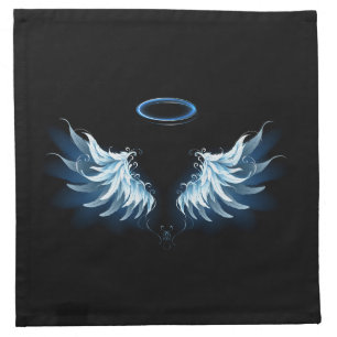 Blue Glowing Angel Wings on black background Cloth Napkin