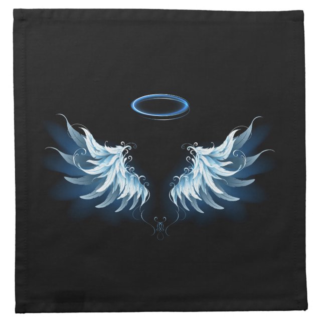 Blue Glowing Angel Wings on black background Cloth Napkin (Front)