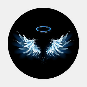Blue Glowing Angel Wings on black background Coaster Set