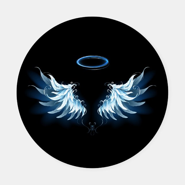 Blue Glowing Angel Wings on black background Coaster Set (Single)