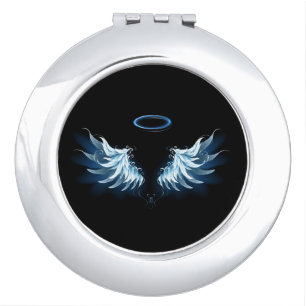 Blue Glowing Angel Wings on black background Compact Mirror