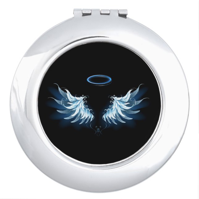 Blue Glowing Angel Wings on black background Compact Mirror (Front)