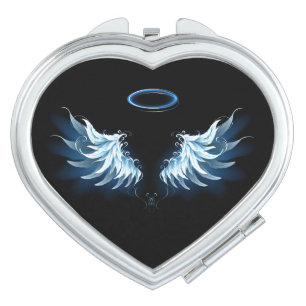Blue Glowing Angel Wings on black background Compact Mirror