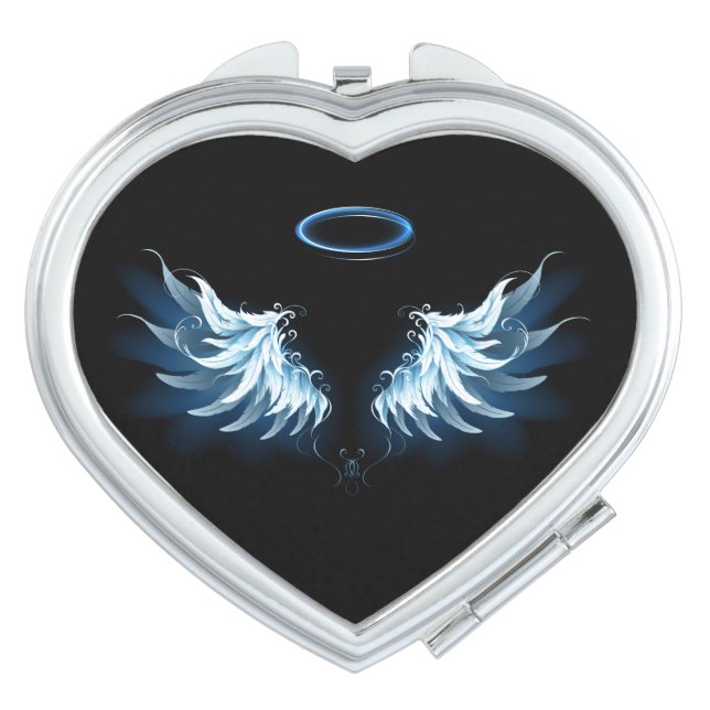 Blue Glowing Angel Wings on black background Compact Mirror (Front)