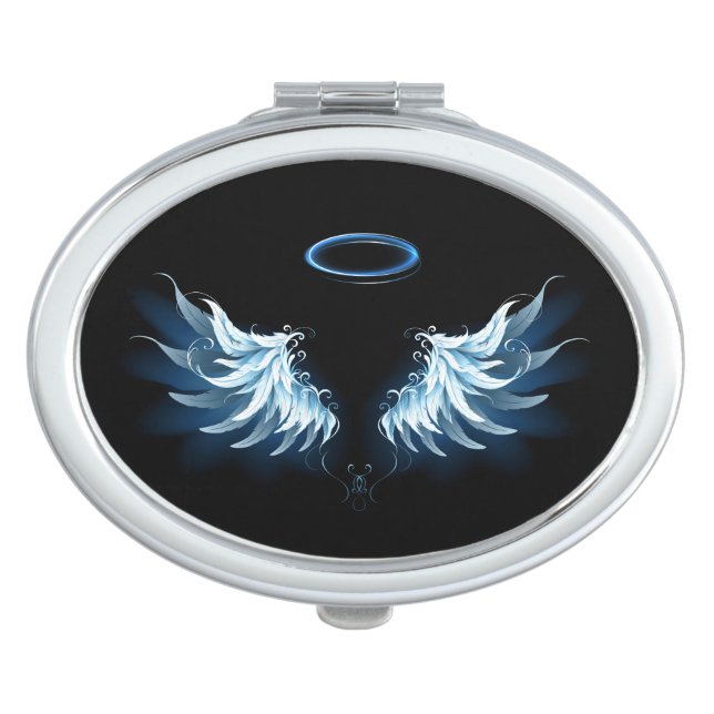 Blue Glowing Angel Wings on black background Compact Mirror (Front)