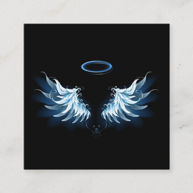 Blue Glowing Angel Wings on black background Discount Card (Front)