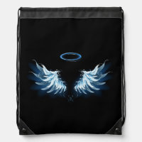 Blue Glowing Angel Wings on black background