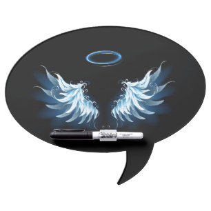 Blue Glowing Angel Wings on black background Dry Erase Board