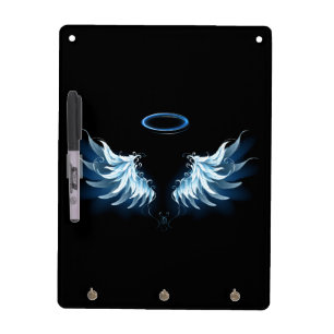 Blue Glowing Angel Wings on black background Dry Erase Board