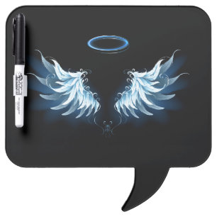 Blue Glowing Angel Wings on black background Dry Erase Board