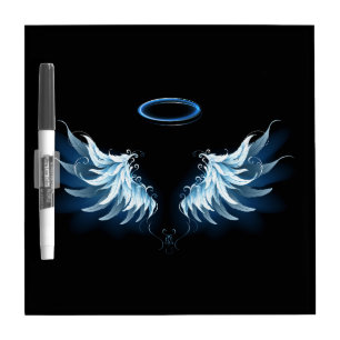 Blue Glowing Angel Wings on black background Dry Erase Board