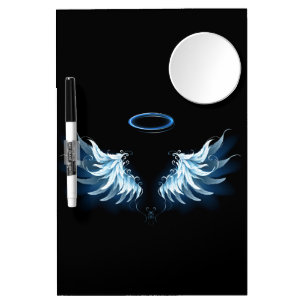 Blue Glowing Angel Wings on black background Dry Erase Board With Mirror