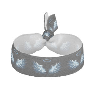 Blue Glowing Angel Wings on black background Elastic Hair Tie
