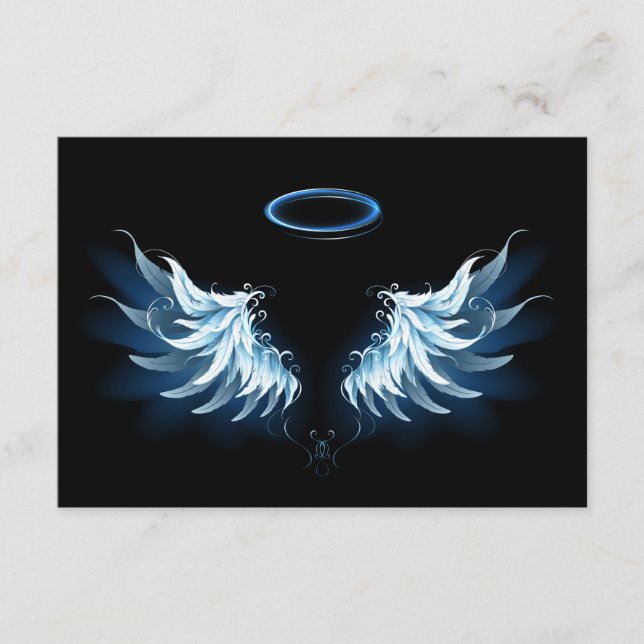 Blue Glowing Angel Wings on black background Enclosure Card (Front)