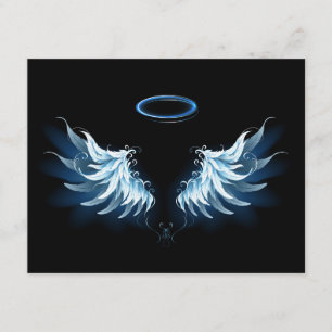 Blue Glowing Angel Wings on black background Enclosure Card