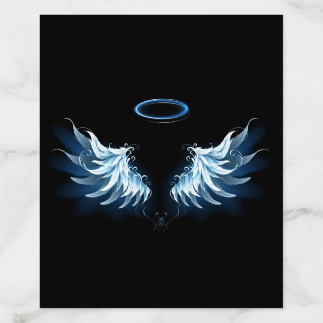 Blue Glowing Angel Wings on black background Envelope Liner (Design)