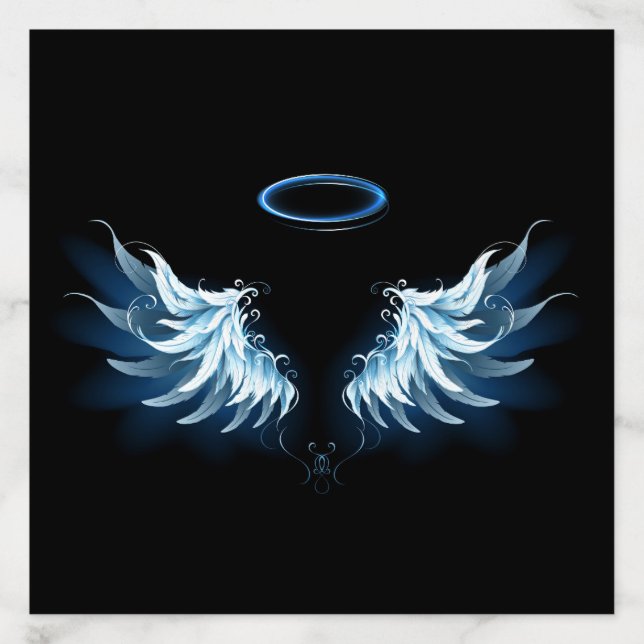 Blue Glowing Angel Wings on black background Envelope Liner (Design)