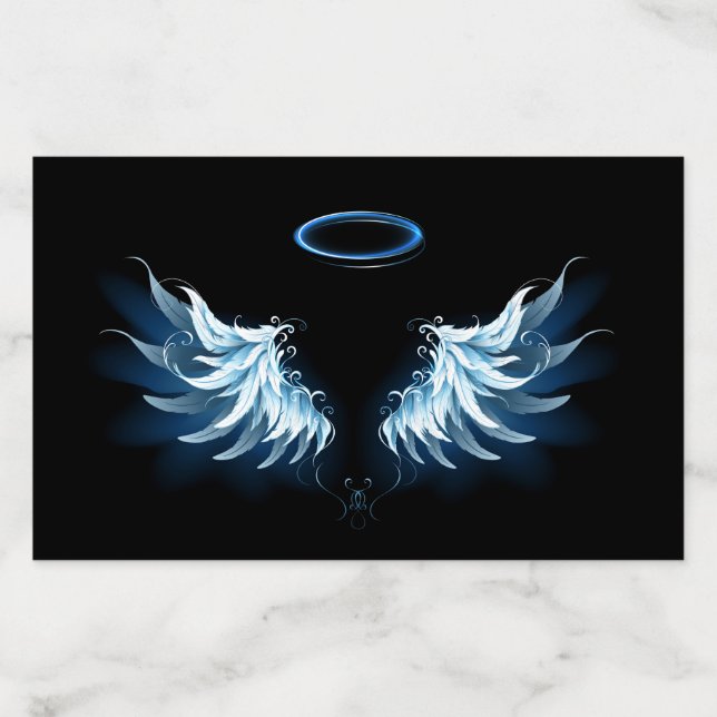 Blue Glowing Angel Wings on black background Envelope Liner (Design)