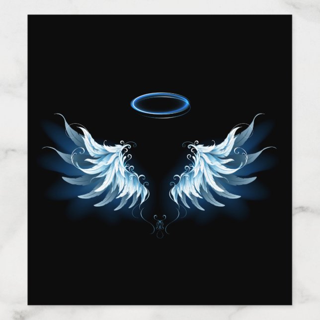 Blue Glowing Angel Wings on black background Envelope Liner (Design)