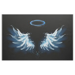 Blue Glowing Angel Wings on black background Fabric