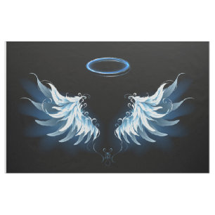 Blue Glowing Angel Wings on black background Fabric