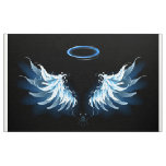 Blue Glowing Angel Wings on black background Fabric