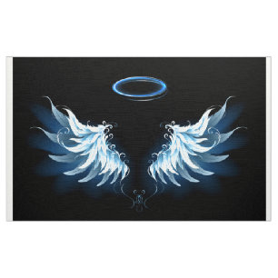 Blue Glowing Angel Wings on black background Fabric