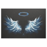 Blue Glowing Angel Wings on black background Fabric