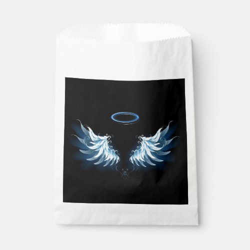 Blue Glowing Angel Wings on black background Favor Bag