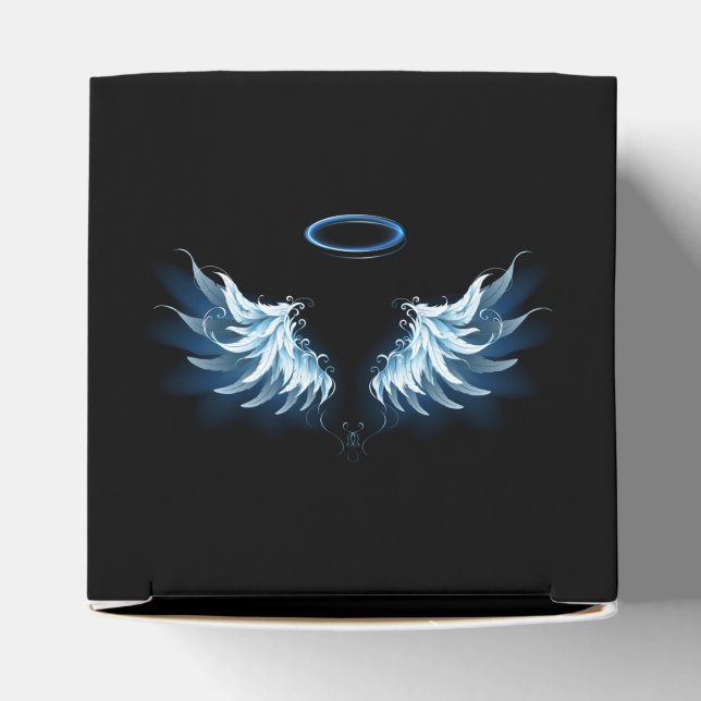 Blue Glowing Angel Wings on black background Favor Boxes (Top)