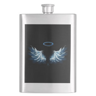 Blue Glowing Angel Wings on black background Flask