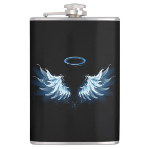 Blue Glowing Angel Wings on black background Flask