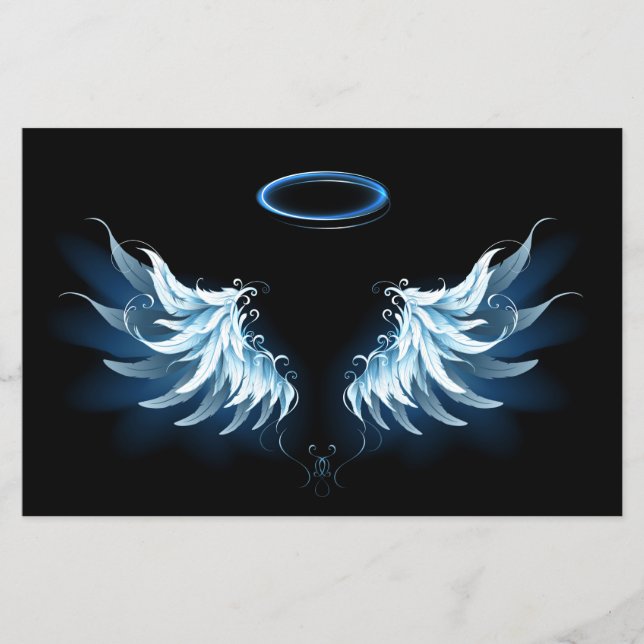 Blue Glowing Angel Wings on black background Flyer (Front)